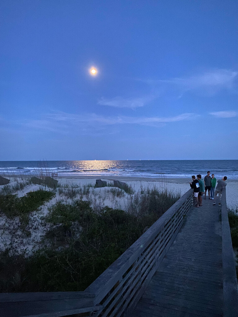 Hilton-Head-beach-at-night with view of full moon