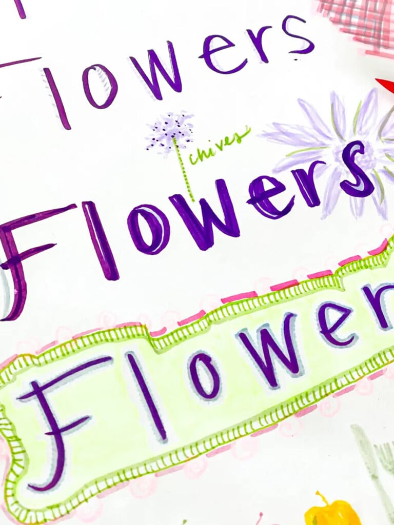 pretty lettering made with a variety of colored markers