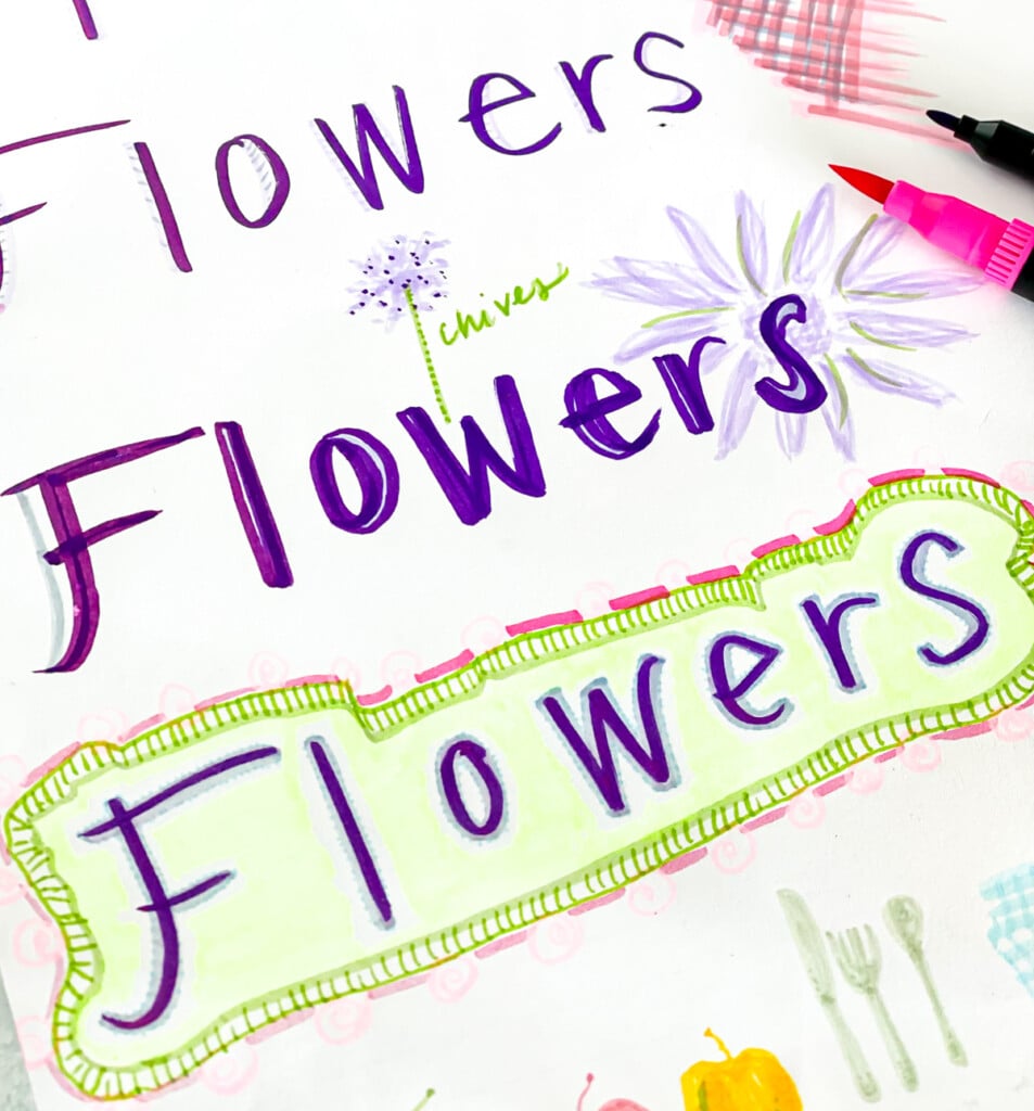 Using thin and thick markers to make plain printing and handwriting look decorative