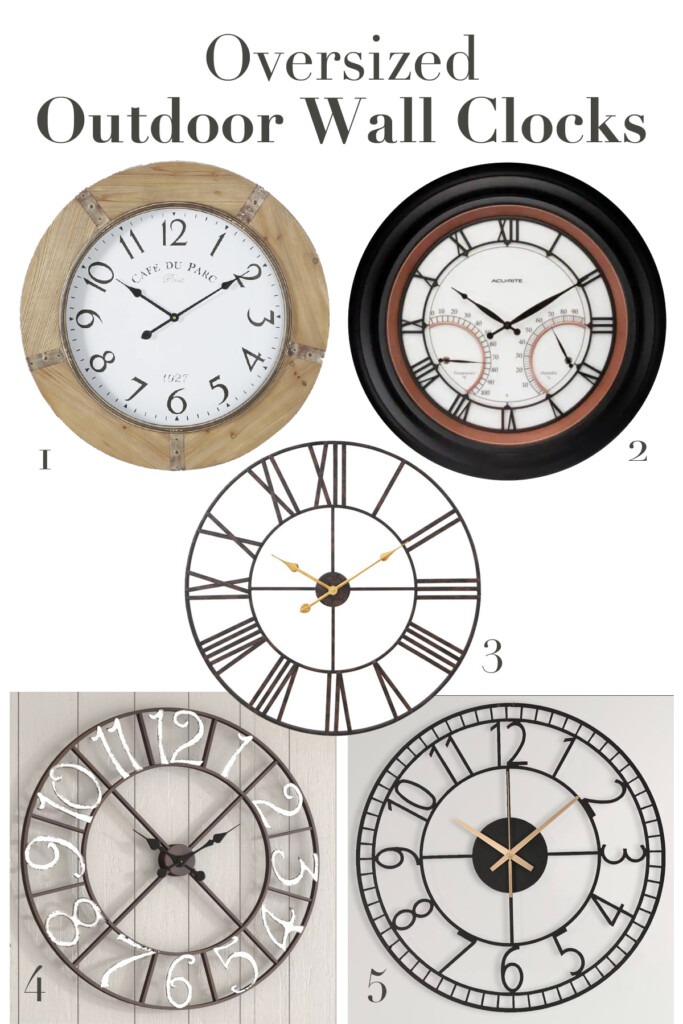 Image showing 5 wall clocks to buy. Text: Oversize Outdoor Wall Clocks