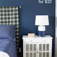 Blue and white bedroom Text says: Serena & Lily Dunmore Table Lamps for $32
