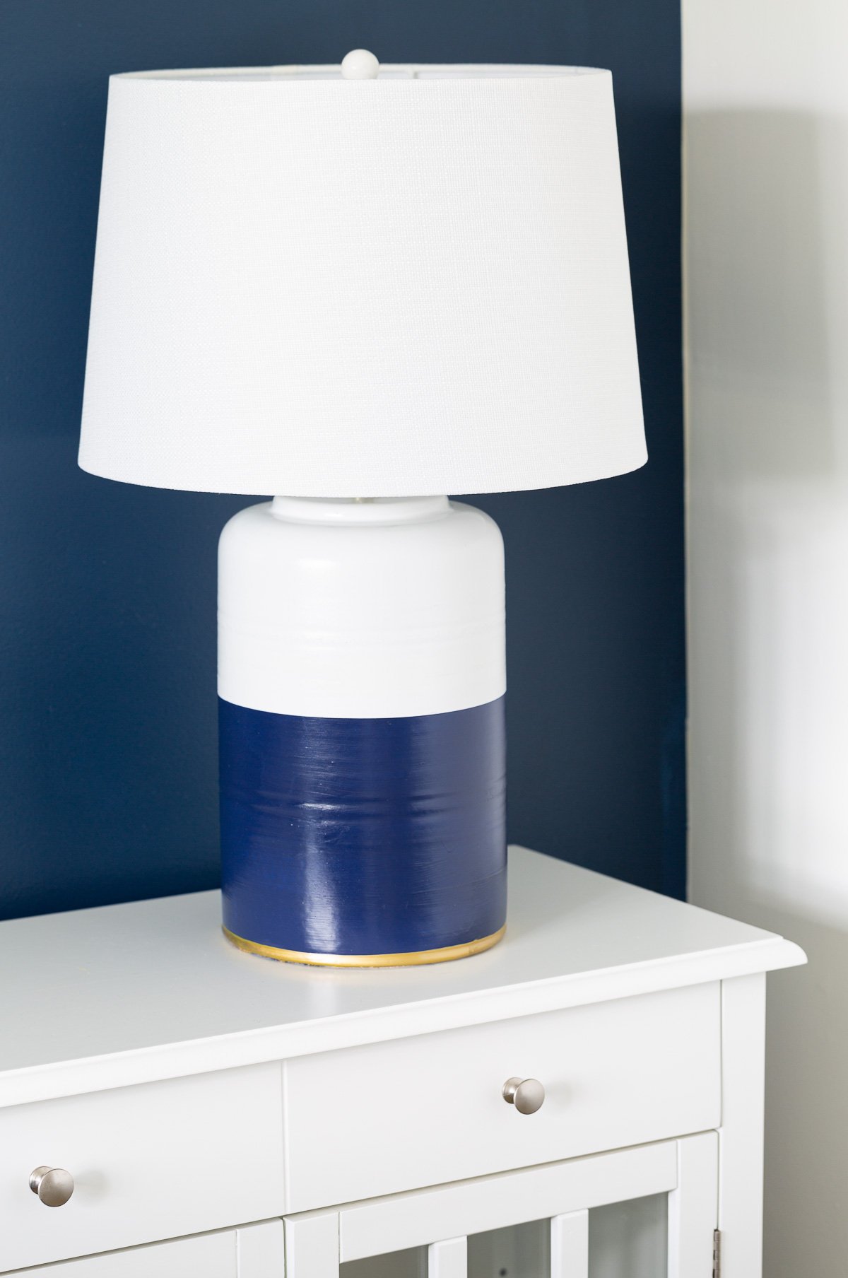 Serena and Lily copycat table lamp on white table.