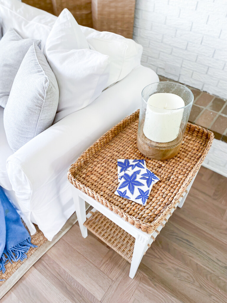 Birds eye view of woven end table