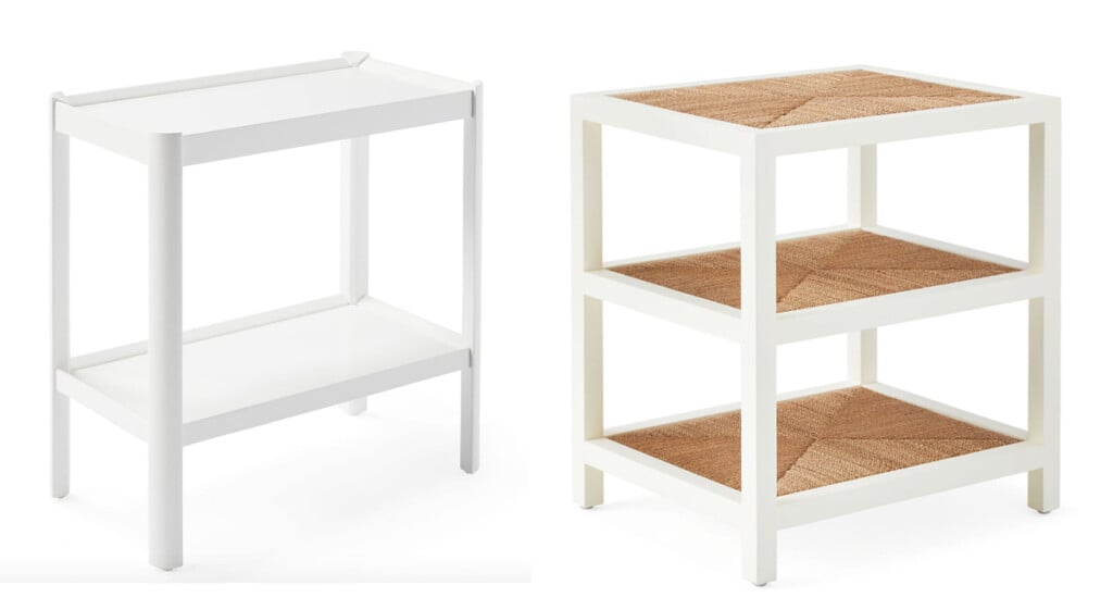2 white end tables from Serena and Lily