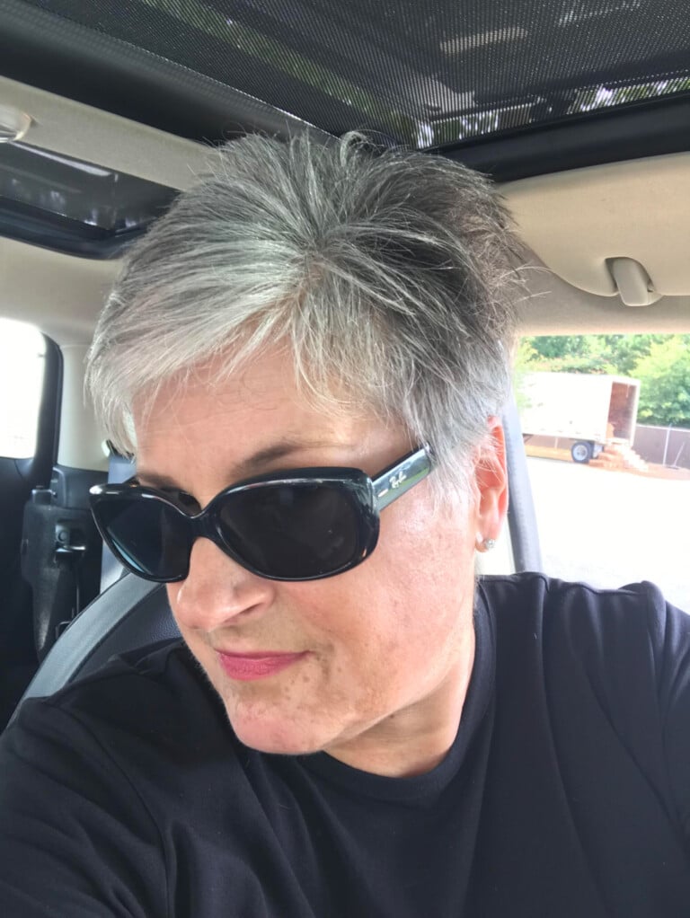 Diane with sunglasses and haircut