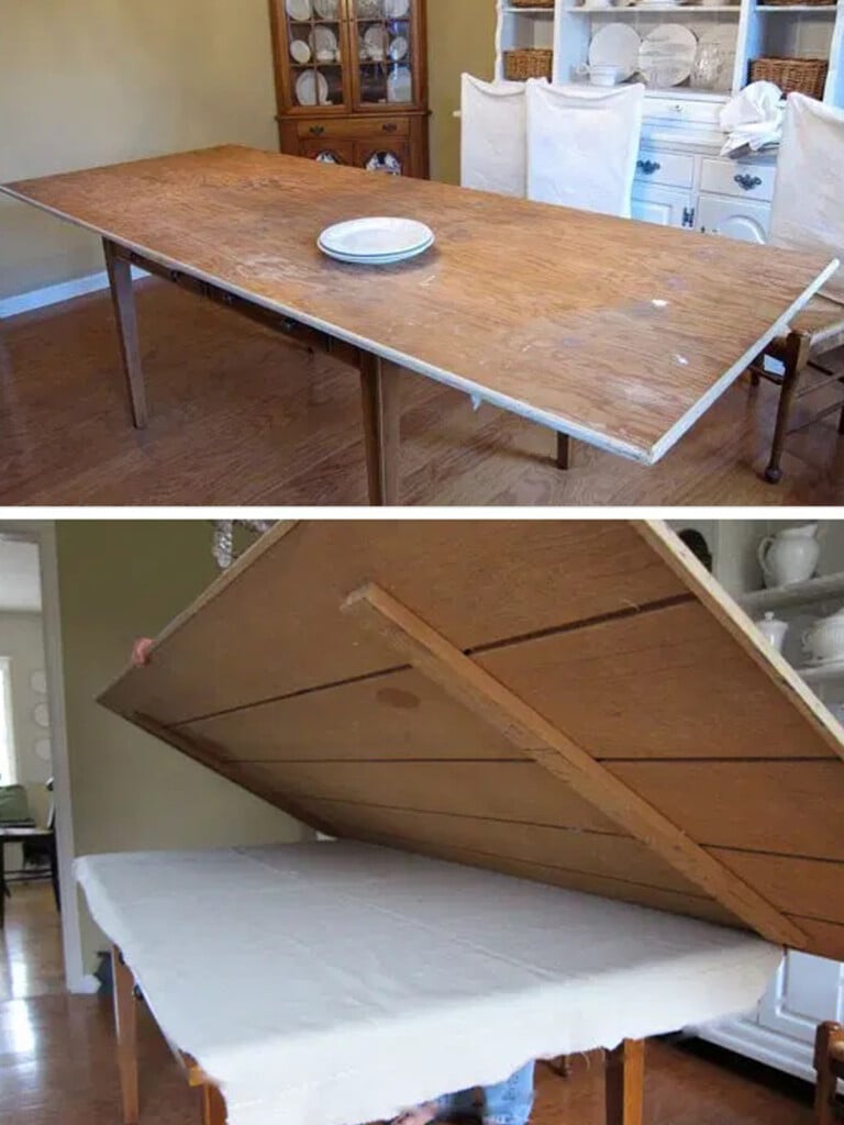 How to make a temporary dining room table extender to large gatherings.