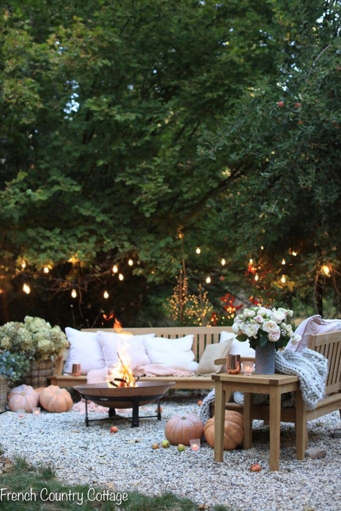 autumn outdoor living room in backyard