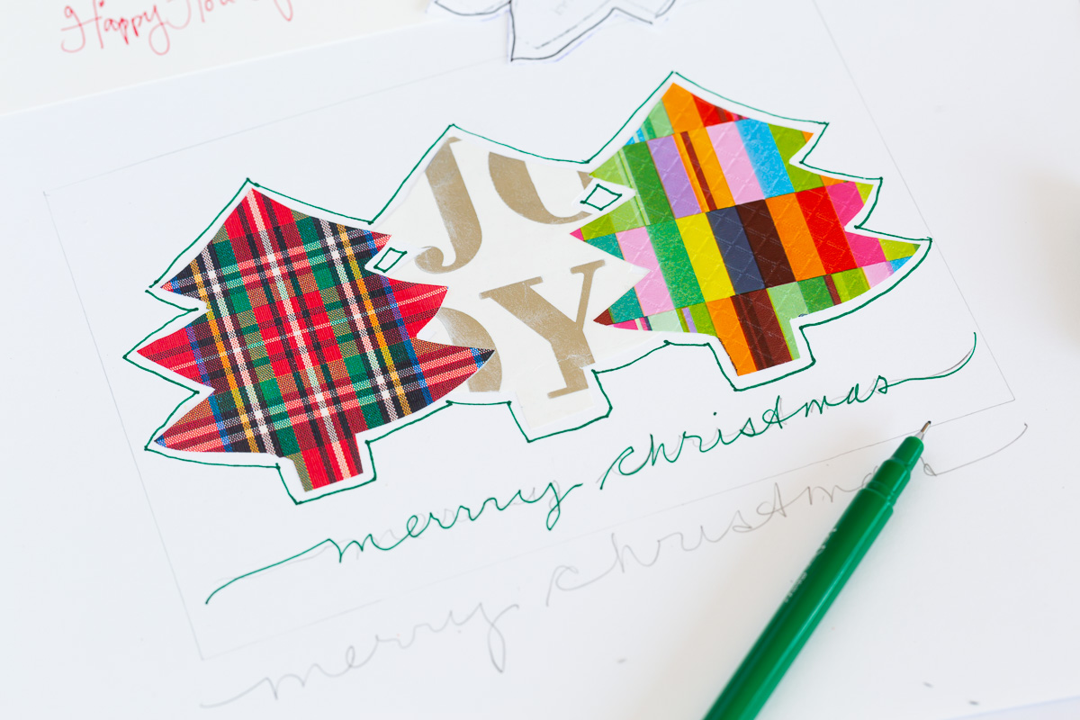 How to make a simple and inexpensive Christmas card using holiday gift wrap.