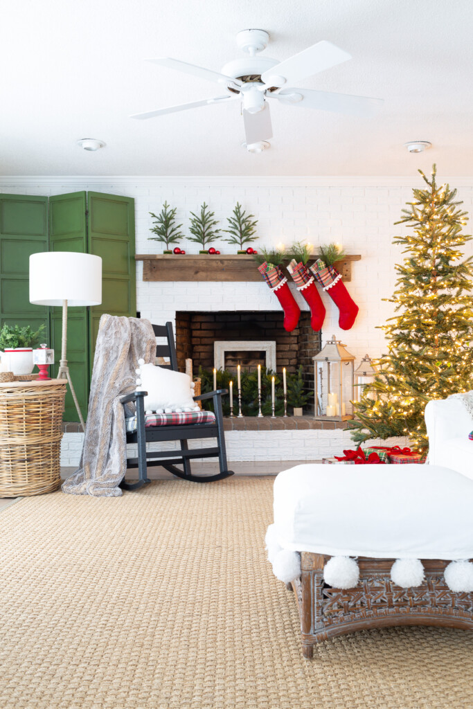 Red and Green Christmas decorated living room