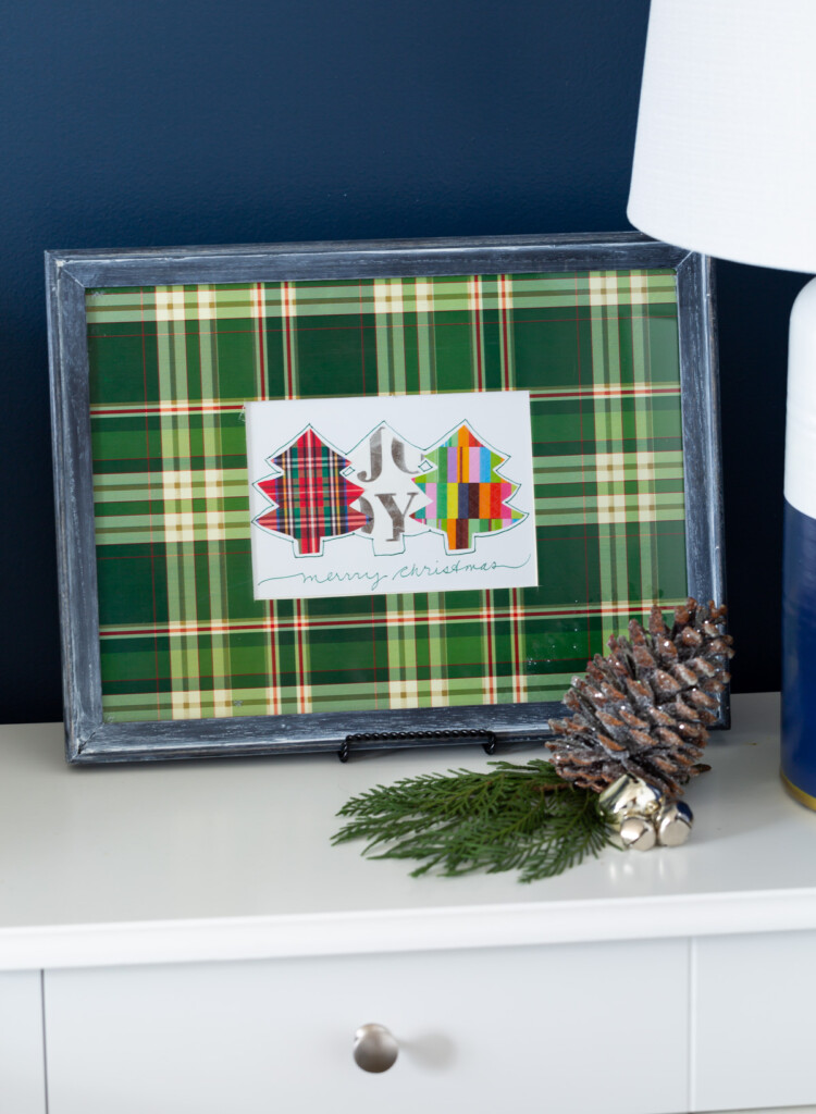 DIY Christmas card framed for guest room art