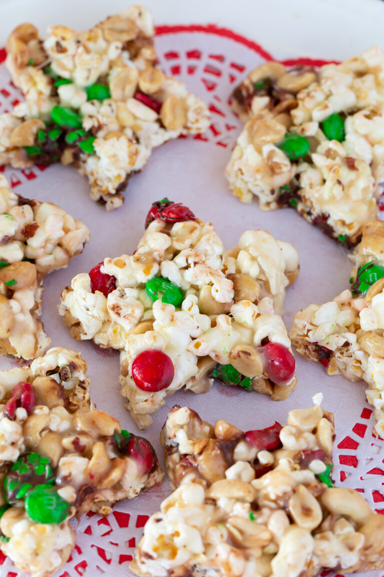 a tray of Christmas popcorn cake stars