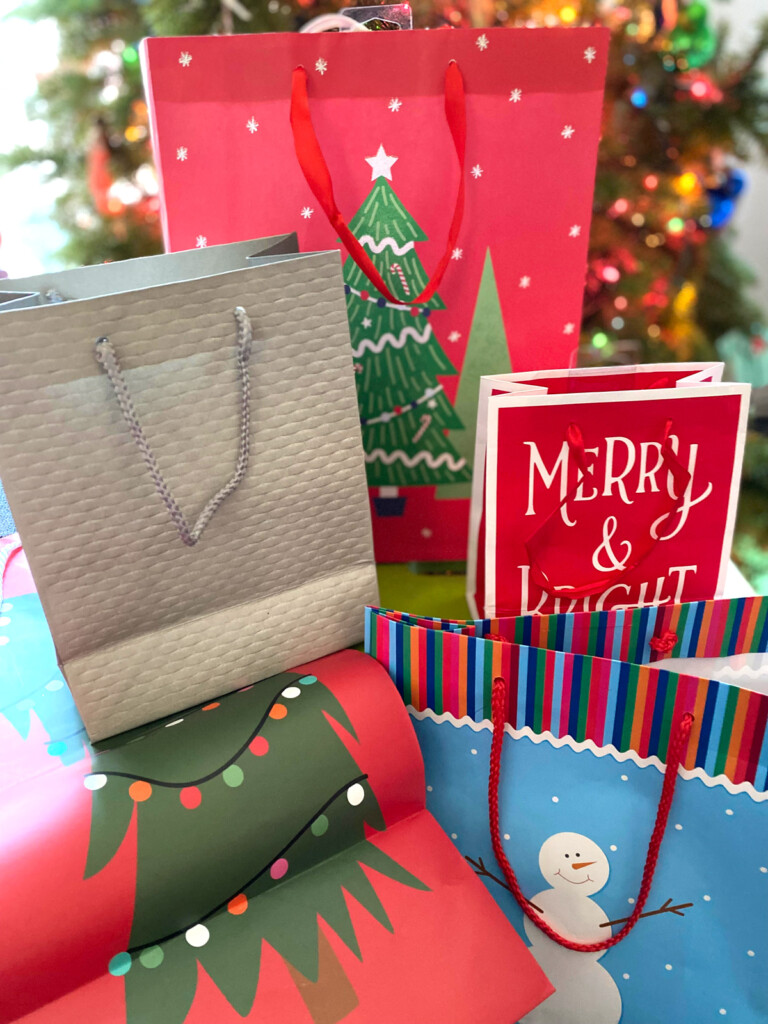 Christmas-gift-bags displayed on a table