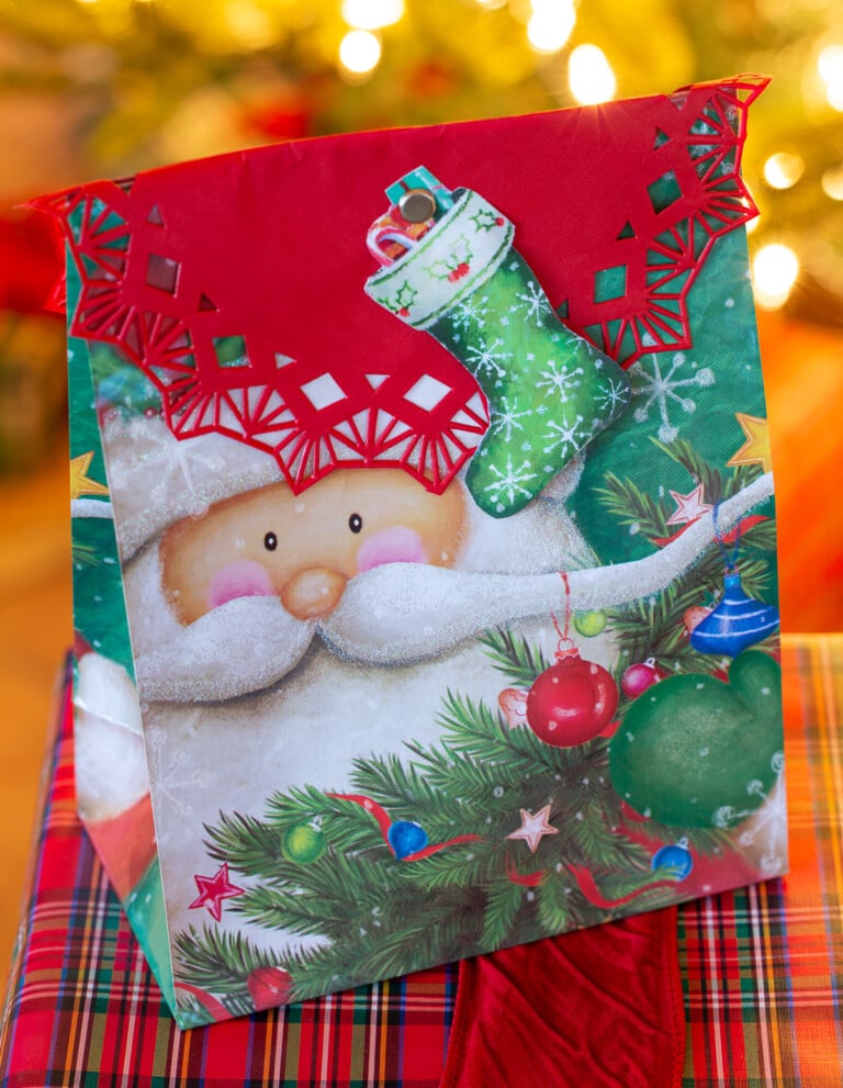 Reused Santa gift bag get as new look.