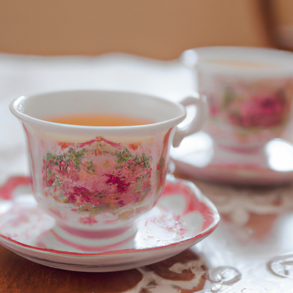 DALL-E generated photo of two vintage tea cups