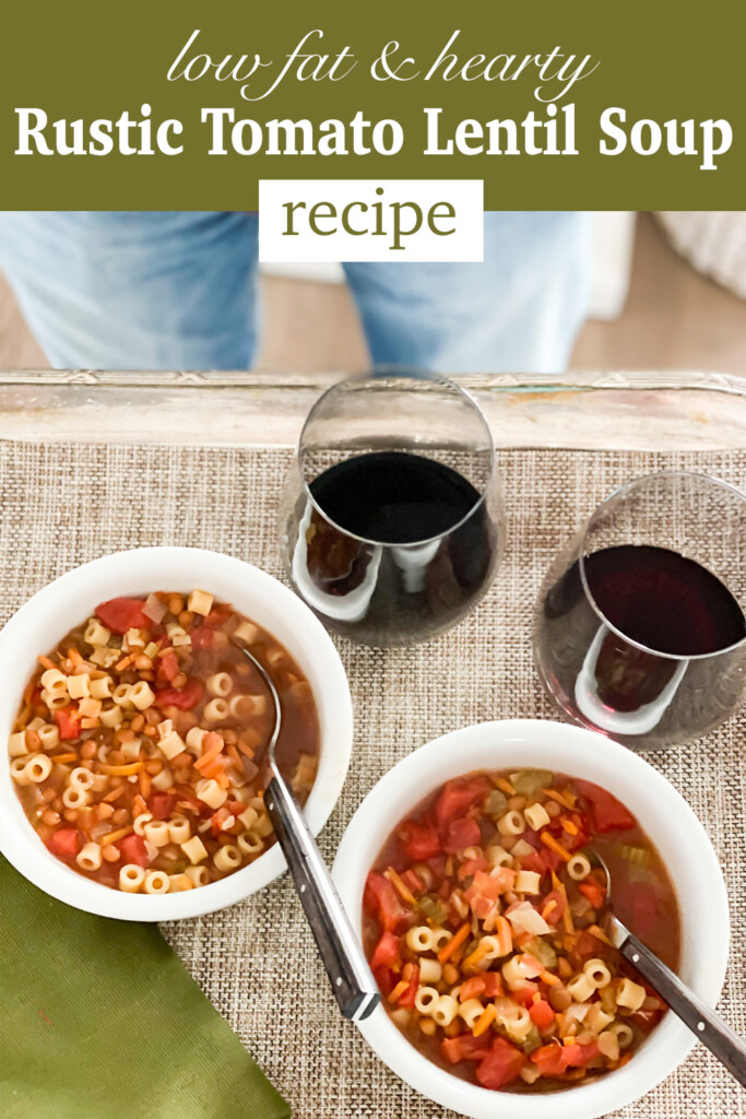 low fat and healthy rustic tomato lentil soup recipe.