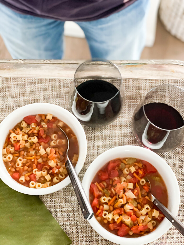 2 bowls of Rustic Tomato Soup on a serving tray