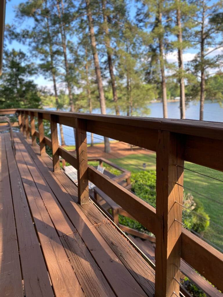 cable railing installed on existing wood railing