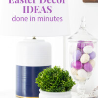 Easter-decor-created-in-minutes using a spring color scheme on a sideboard.