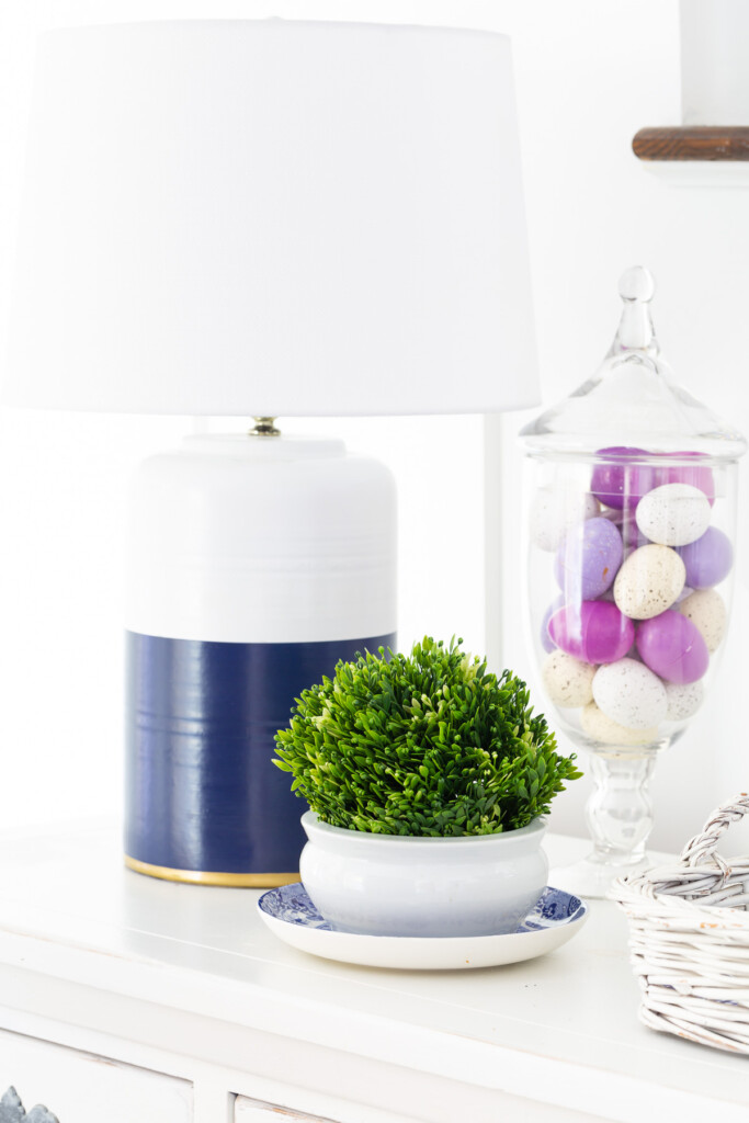 blue, white and lavender decor on a table