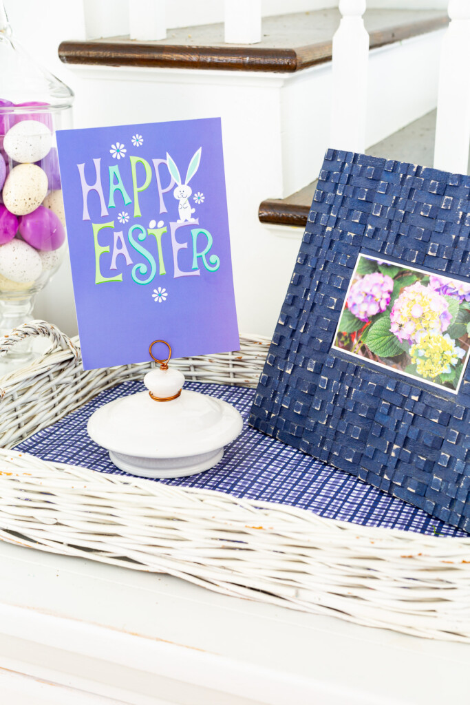Use an Easter greeting card as an Easter table decoration.