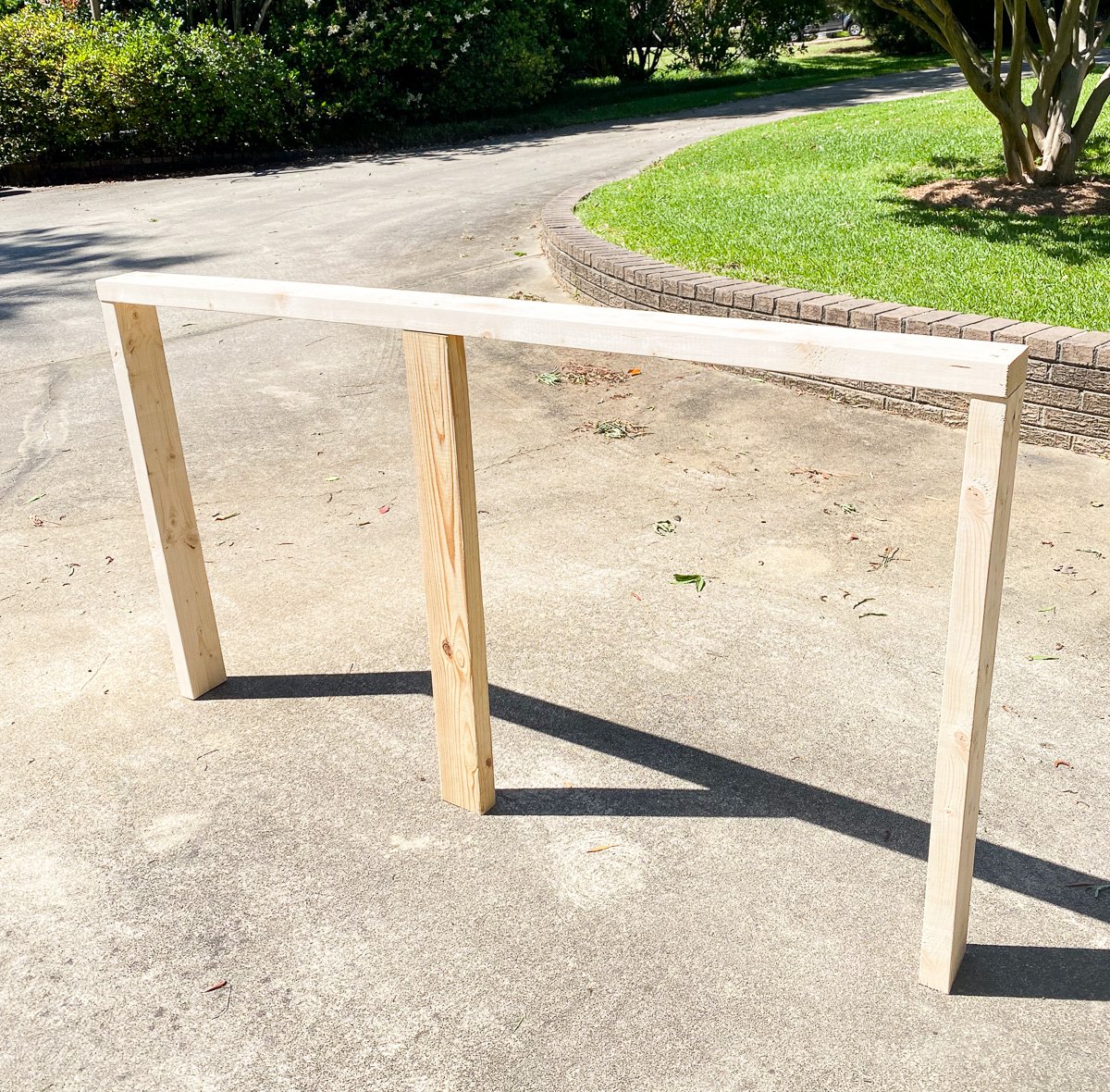 Wood framework for base of DIY wood headboard that will be covered with fabric.