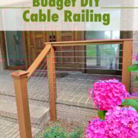 Budget DIY Cable railing. Photo shows a brick entry with cable railing installed.