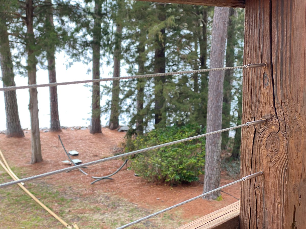 close up of Deck Man deck railing completed on a wood deck railing to update it.