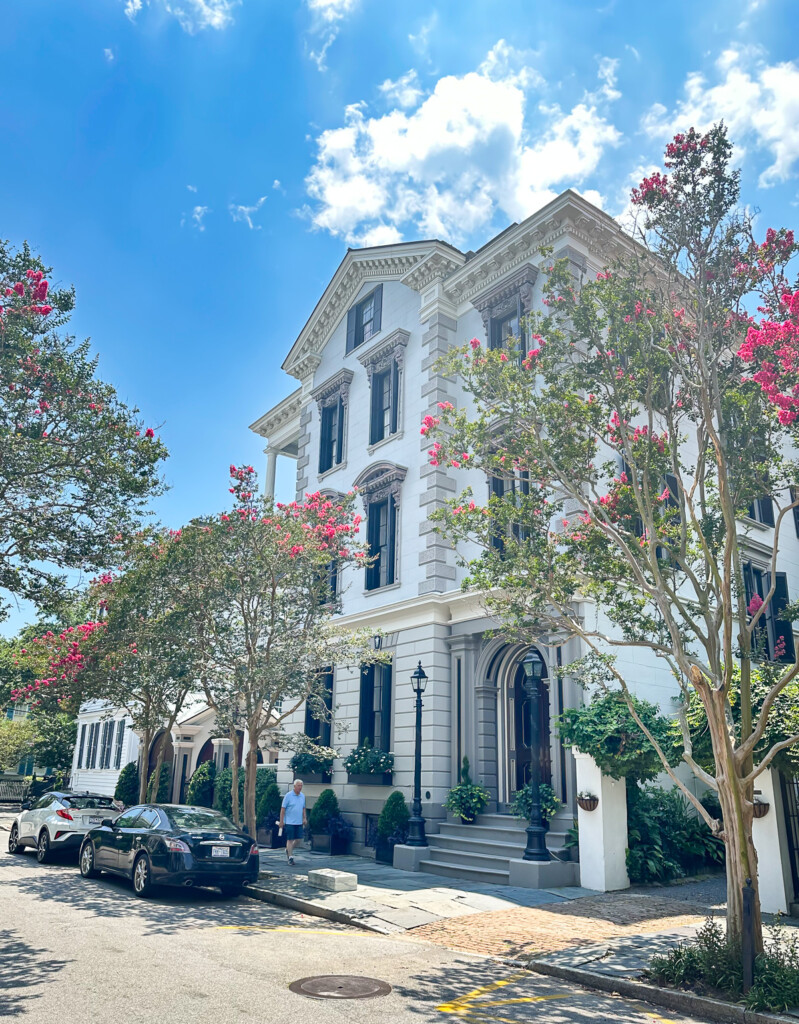 taupe and white Charleston mansion.