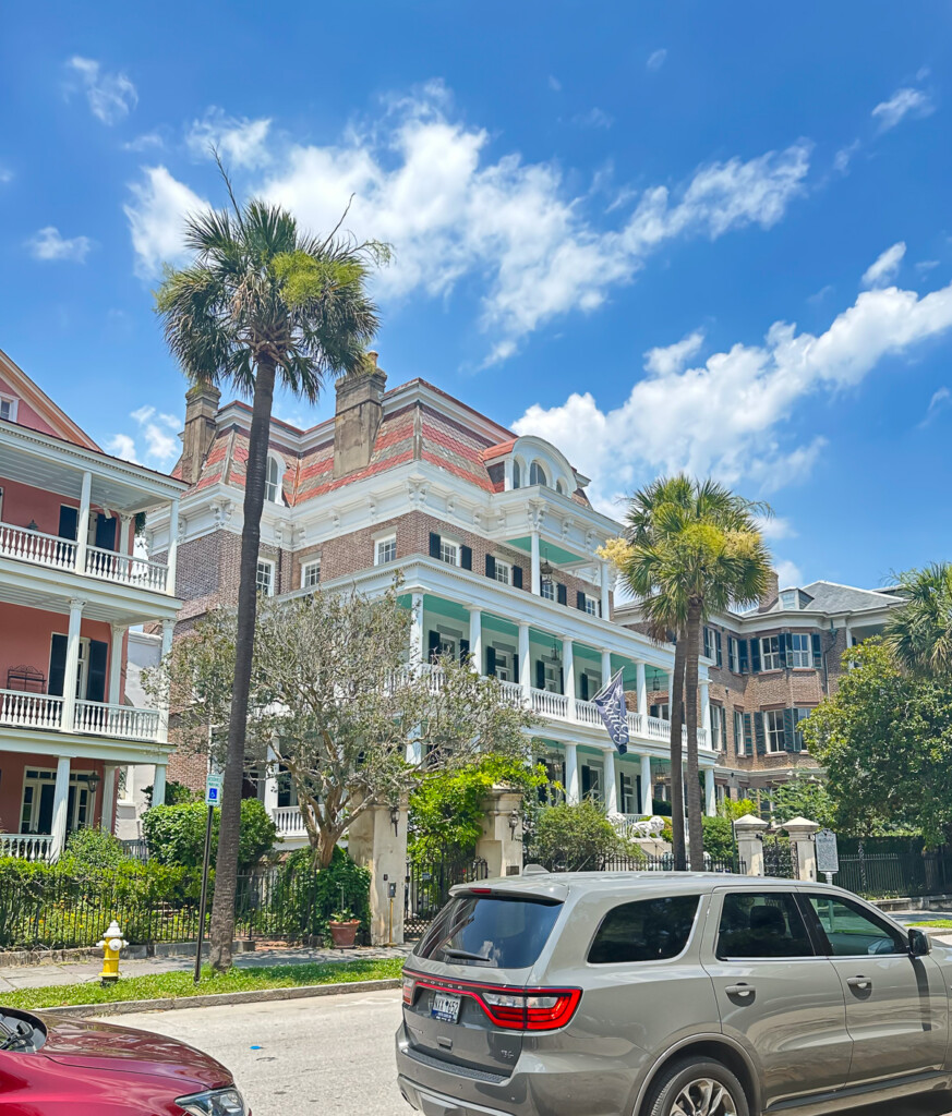 Brick mansion overlooking park and Charleston harbor.