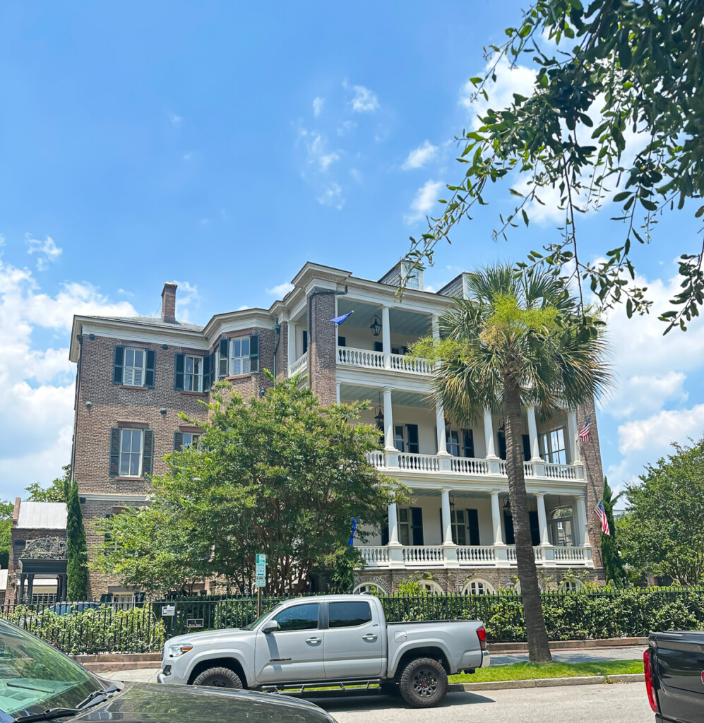 a brick mansion along the harbor in Charleston, SC
