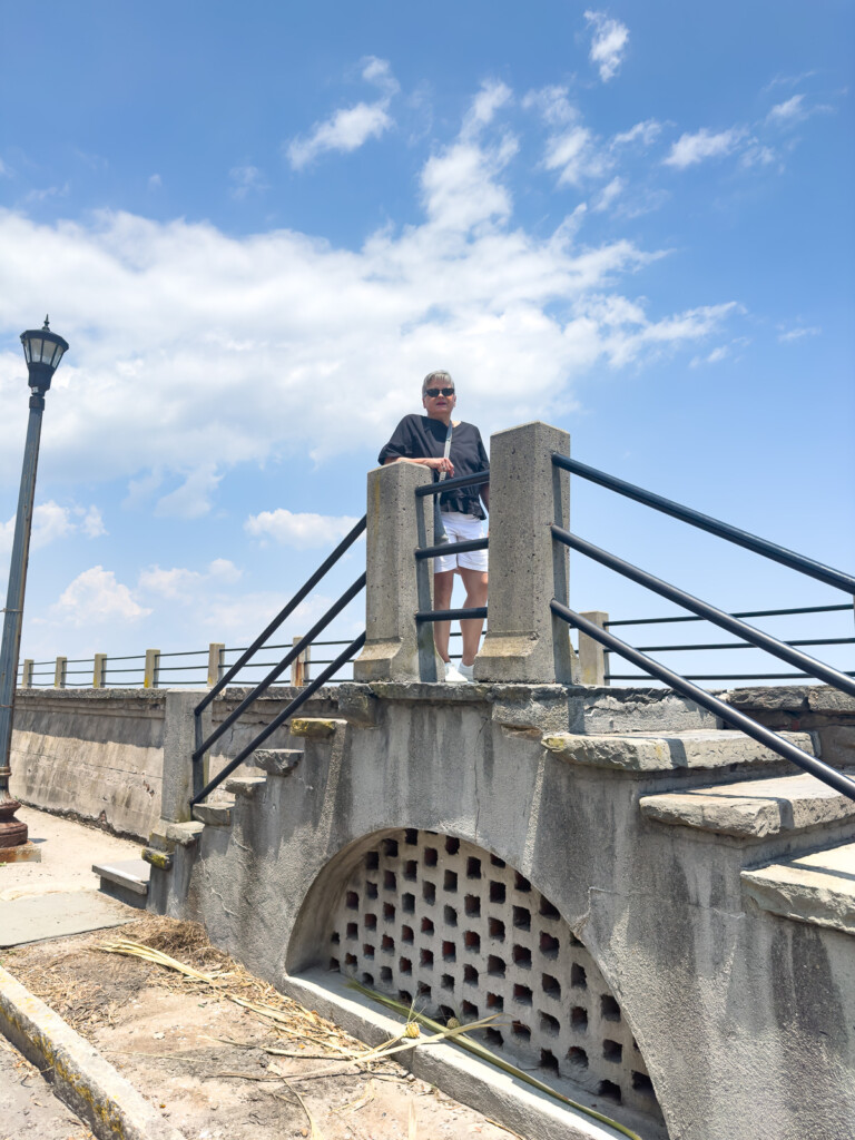 My sister on the Charleston harbor walkway