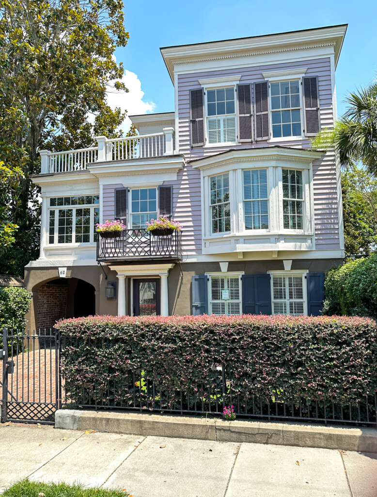 Pale lavender historic home in Charleston, SC