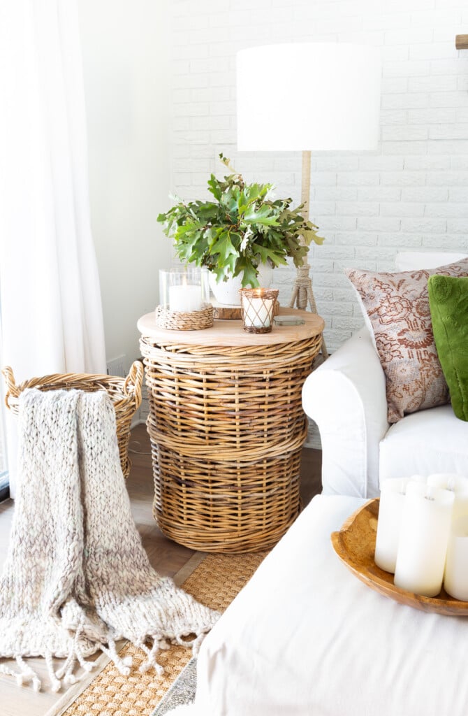 corner of living room decorated for early fall