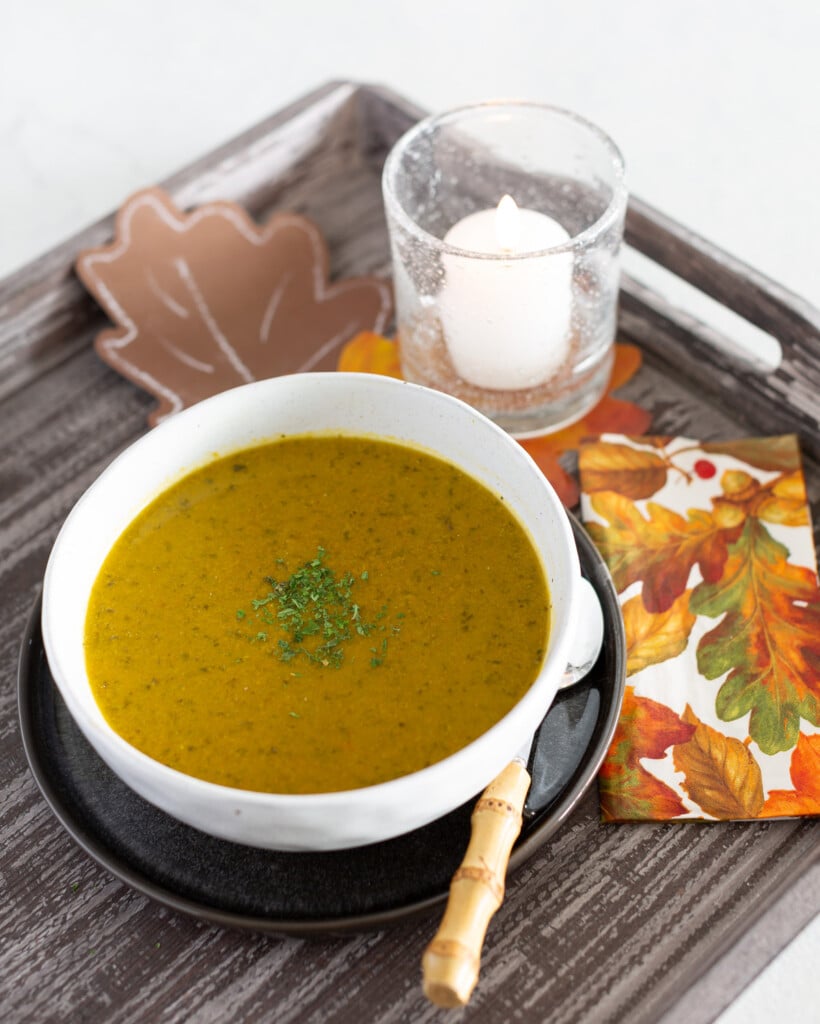 The Ultimate Vegetable Soup Recipe on a serving tray