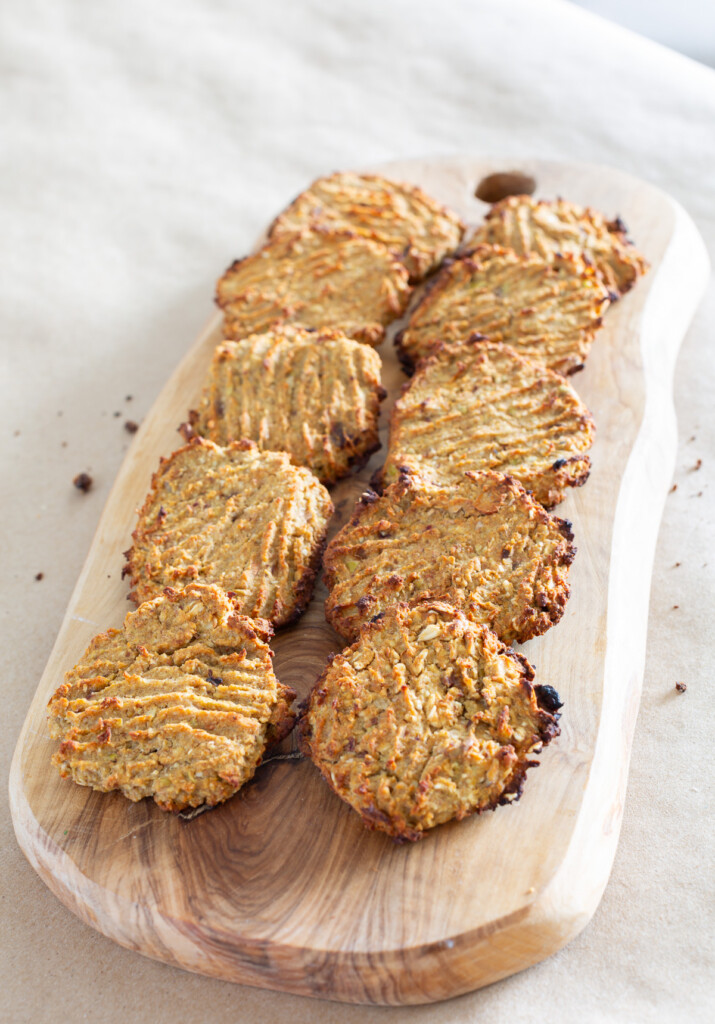 2 rows on a cutting board of a Healthy Cookies