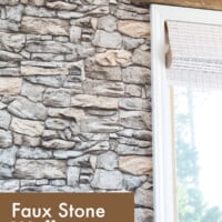 Close up of faux stone wallpaper on a wall.