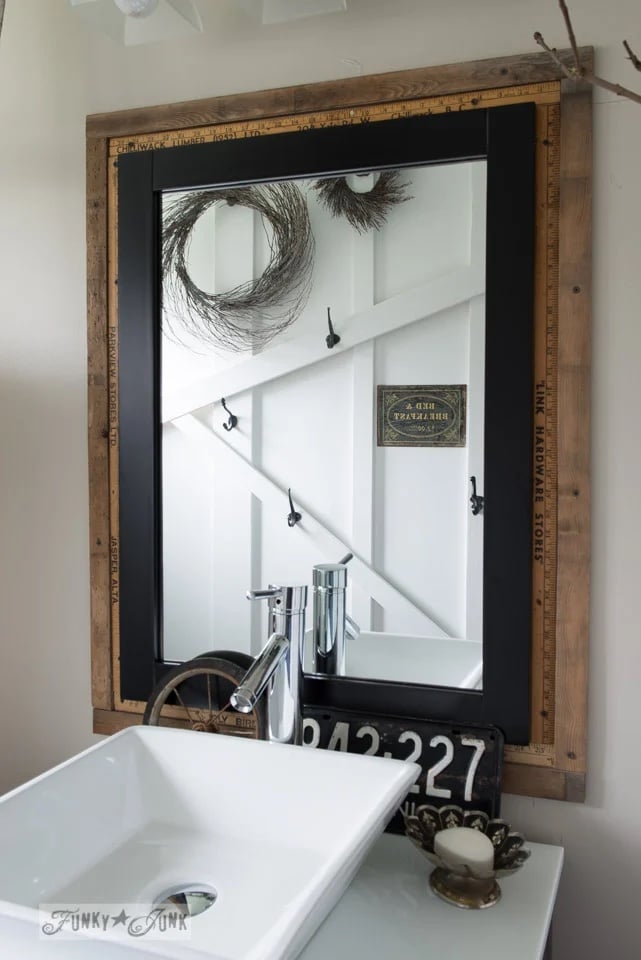 Funky Junk decorated bathroom with repurposed items.