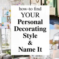4 images of rooms decorated in various home decorating styles. Text overlay says how to find your personal decorating style and name it.