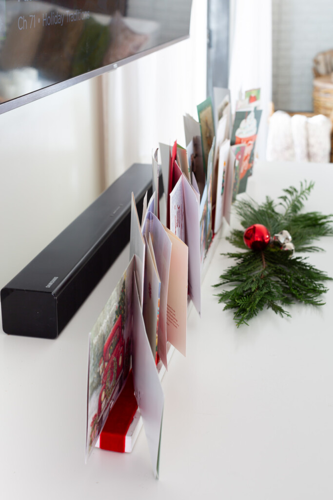 Side view of Christmas card holder.