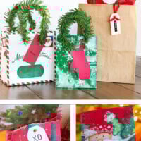 5 store bought Christmas gift bags that have been tweaked to be more stylish.