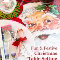 Fun and festive Christmas table setting idea for kids of all ages using Santa face placemats and candy canes.