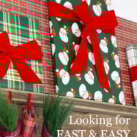 Gift wrapped art on a mantel becomes festive holiday decor in minutes.