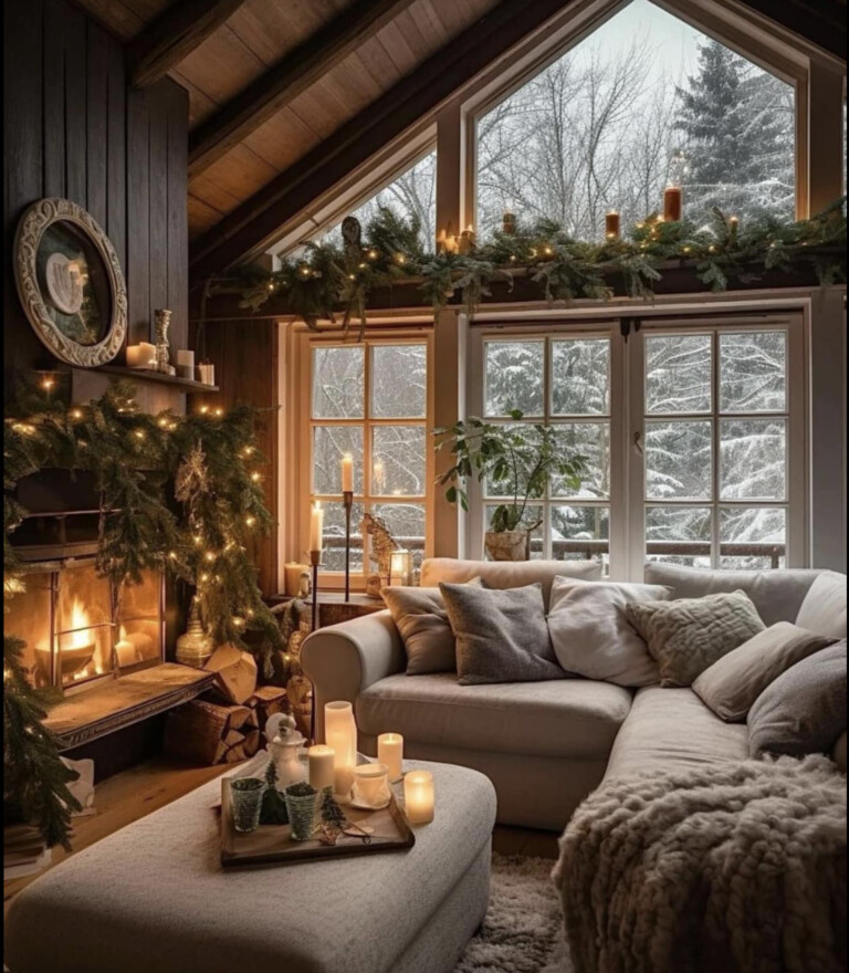 cozy room decorated for the holidays