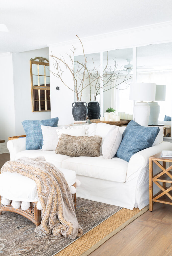 blue and white living room
