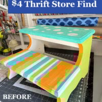 image of a $4 thrift store find painted step stool before getting a makeover.