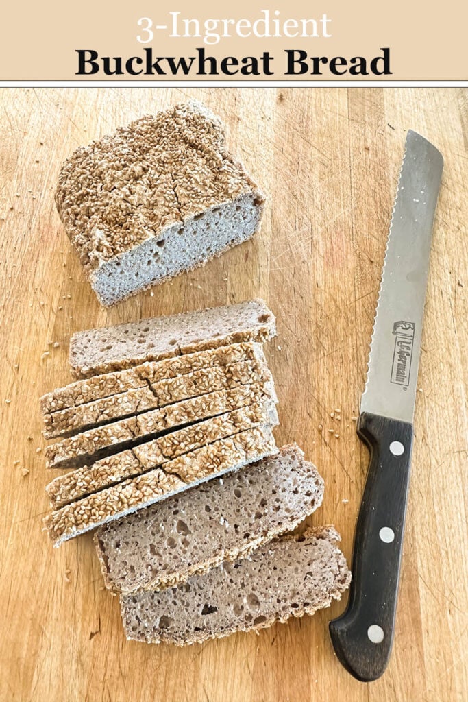 3 ingredient buckwheat bread on a cutting board