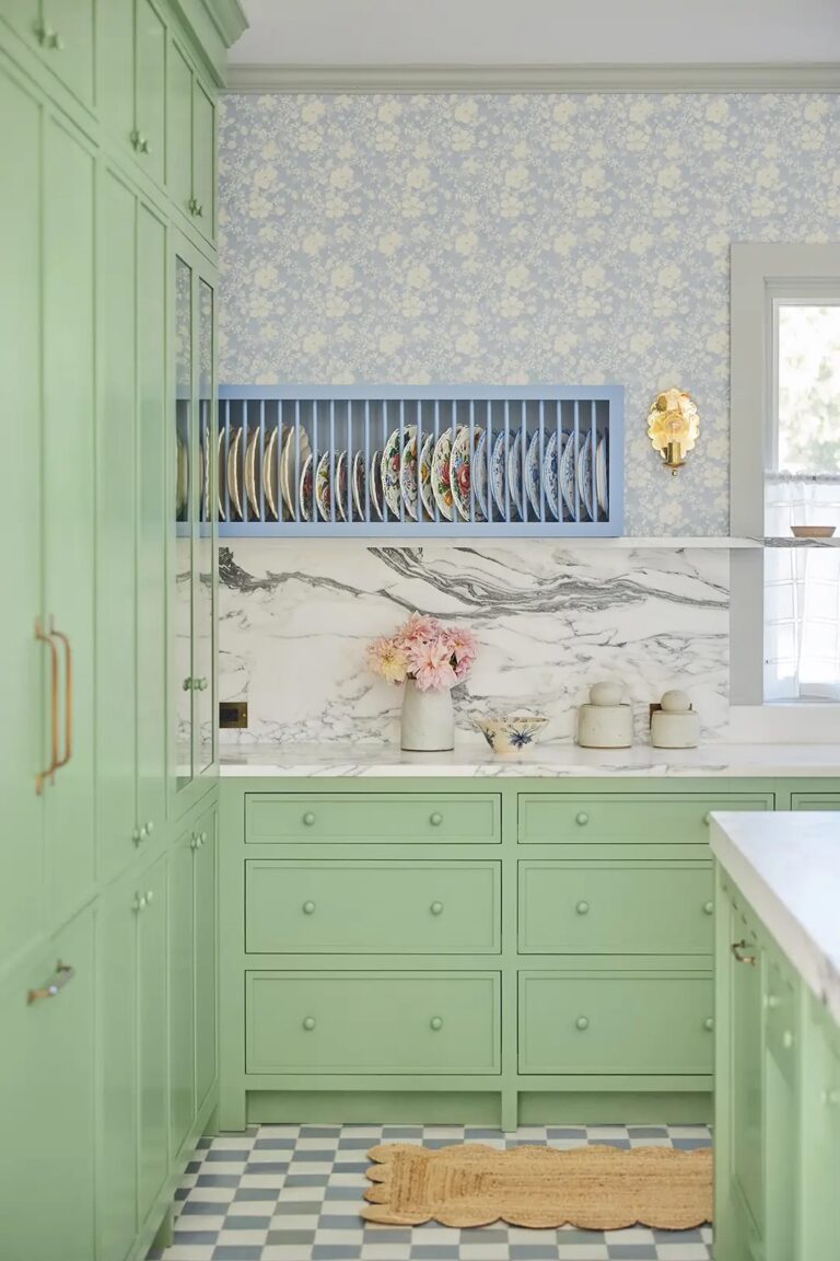 green and blue kitchen