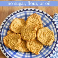 healthy and nutritious cookies on a blue and white plate.