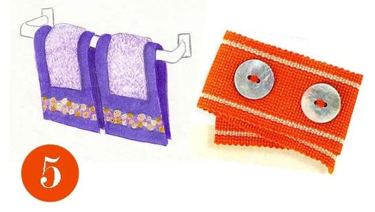 How to idea to make your own decorative ribbon and button trim for towels, pillows and more.