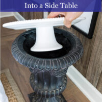 showing how a garden urn is repurposed into a side table.